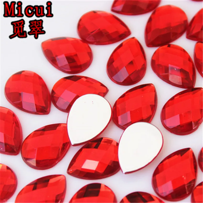 Micui 50pcs 13*18mm Drop Flatback Faceted Acrylic Rhinestones Crystals DIY Glue On Gems For Clothes Dress Craft DIY MC318