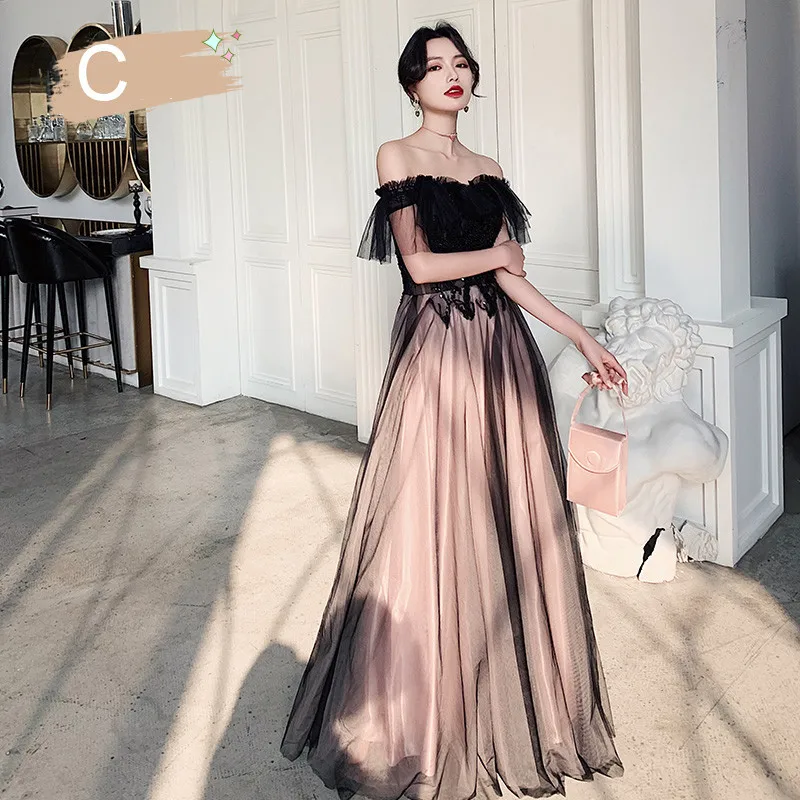 Vestido 2020 Black Sequined Long Bridesmaid Dresses Sexy A Line Tulle Dress for Wedding Party Robe Demoiselle D'honneur