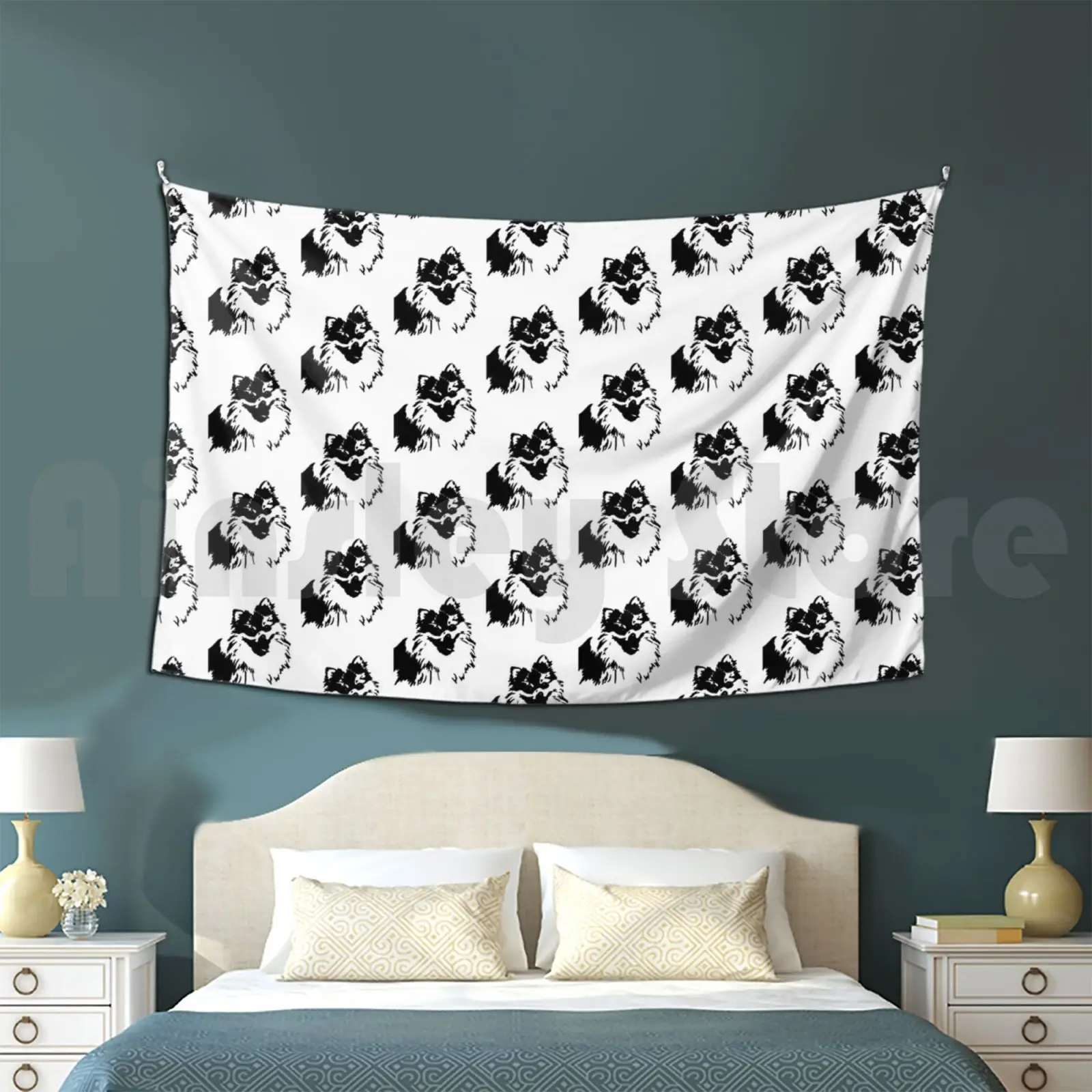 Minimal Pomeranian Black / White Dog Customized Tapestry Pomeranian Pomeranian Dog Minimalist Pomeranian