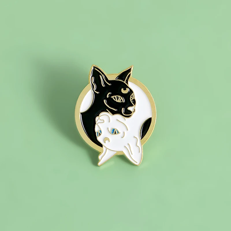 Cartoon Black and White Sphinx cat pin brooch badge personality lapel  pin accessories clothes bag hat jewelry gift for friend