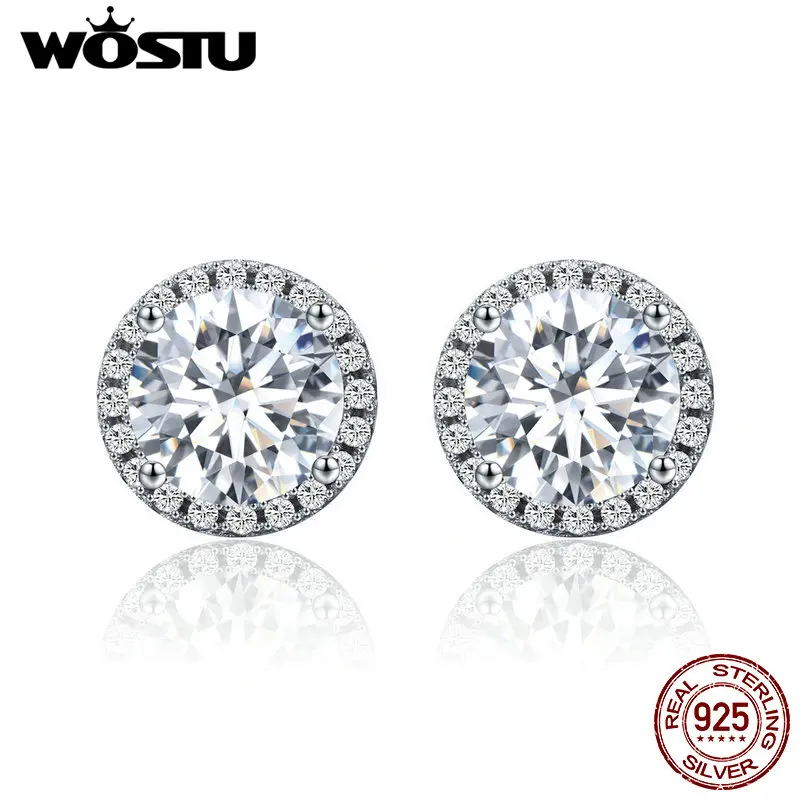 WOSTU 925 Sterling Silver 4 Carat Round Cut CZ Stud Earrings for Women Halo Bridal Bridesmaid Wedding Jewelry Gift CQE358