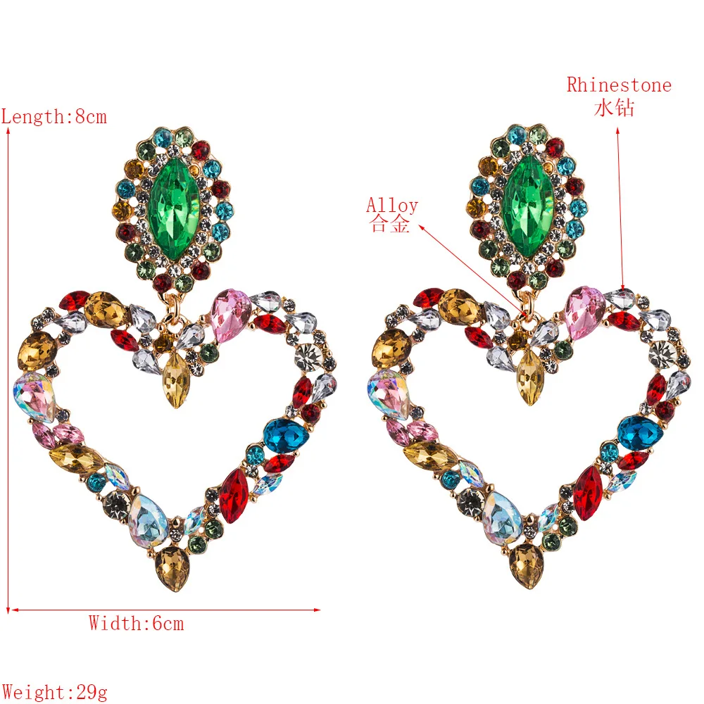 KMVEXO New Shiny Crystal Rhinestone Heart Pendant Dangle Earrings 2023 For Women Jewelry Fashion Statement Earrings Accessories