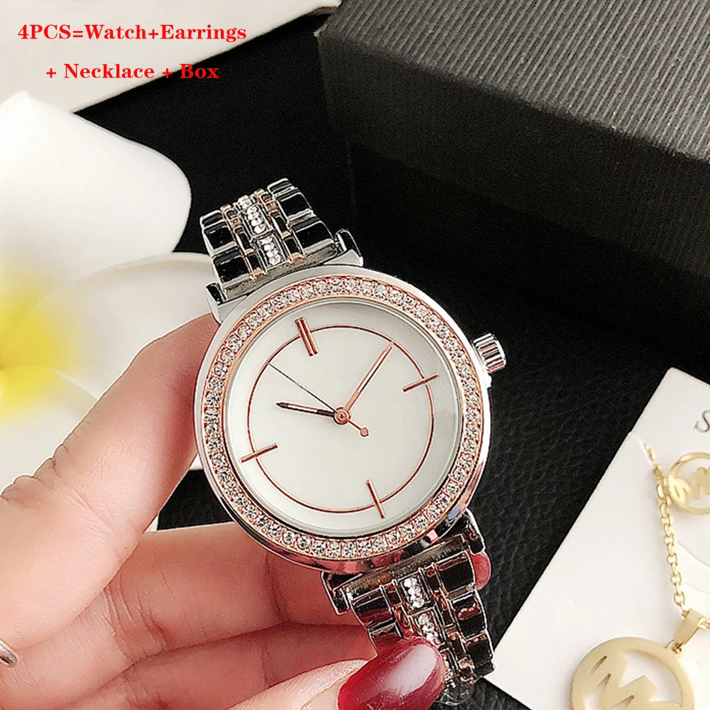 Women Watches Bracelet Set Fashion Quartz Watch Diamond Ladies Wrist Watches Female Watch Earrings Necklace Clock With Box