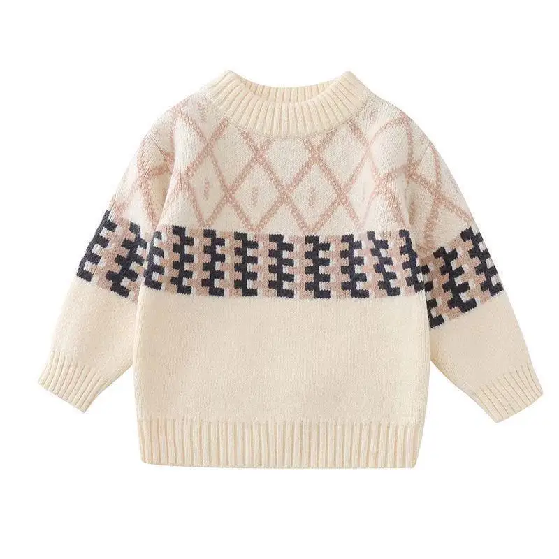 2 To 3 4 5 6 Years Fashion Plaid Autumn Winter New Pullover for Children'S Knitted Clothes  O-Neck Plush Sweater for Boys Tops