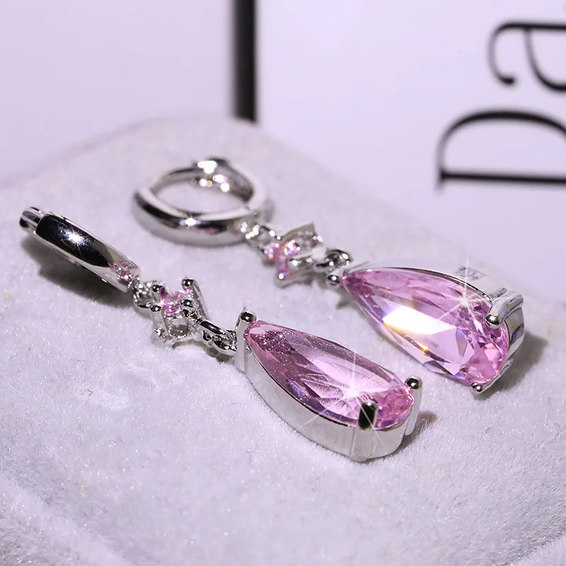 Proste Pendientes 925 srebrna igła Twist AAA Waterdrop wisiorek cyrkon kolczyki dla kobiet Oorbellen Boucle D'oreille Femme — zdjęcie 3