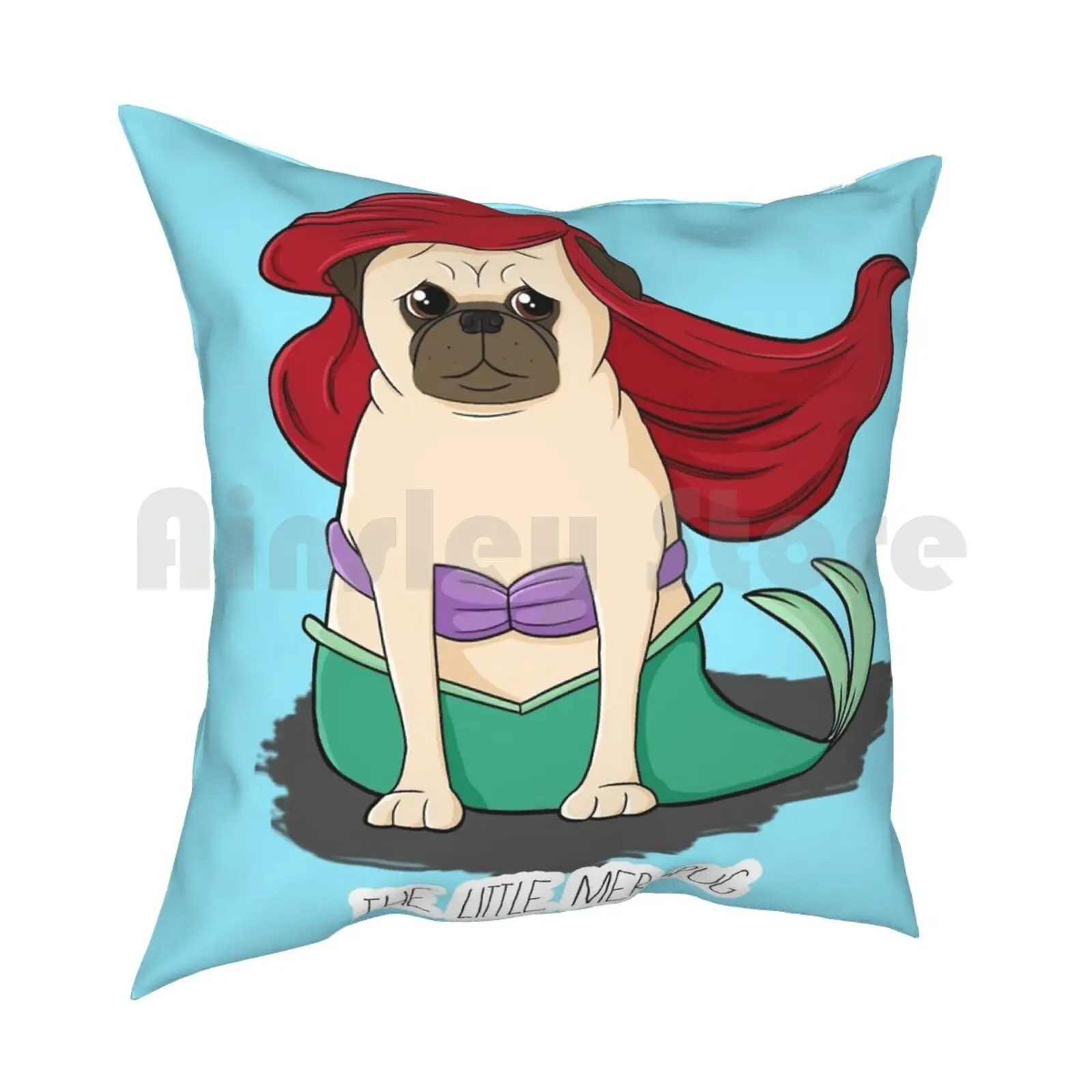 The Little Mer-Pug Pillow Case Printed Home Soft Throw Pillow Pug Cute Funny Parody The Little Mermaid Mermaid Mer Pug