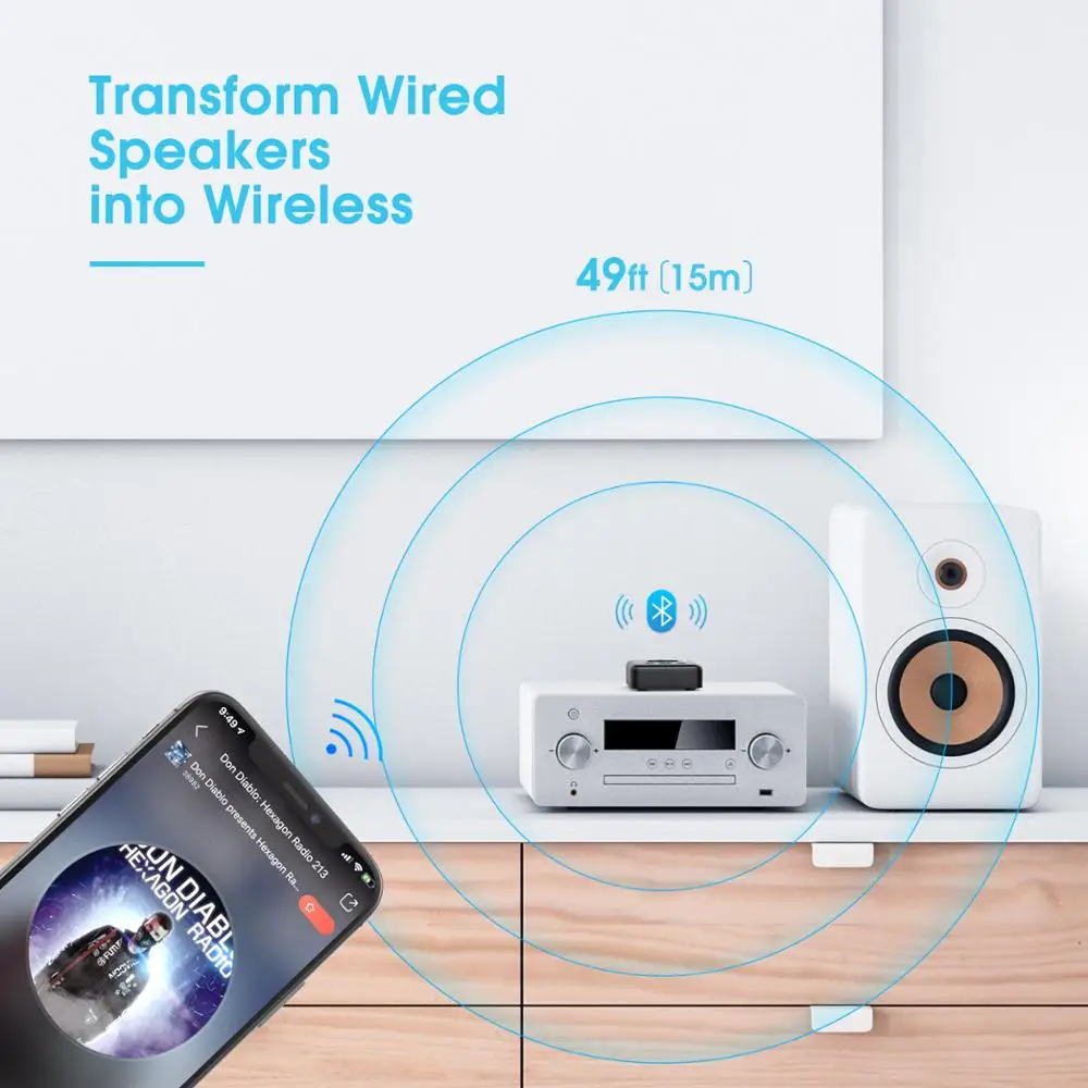 ترقية Mpow بلوتوث محول الصوت Mpow BH492 بلوتوث 5.0 استقبال مع شاشة OLED والصوت ثلاثية الأبعاد لنظام ستيريو المنزل سيارة