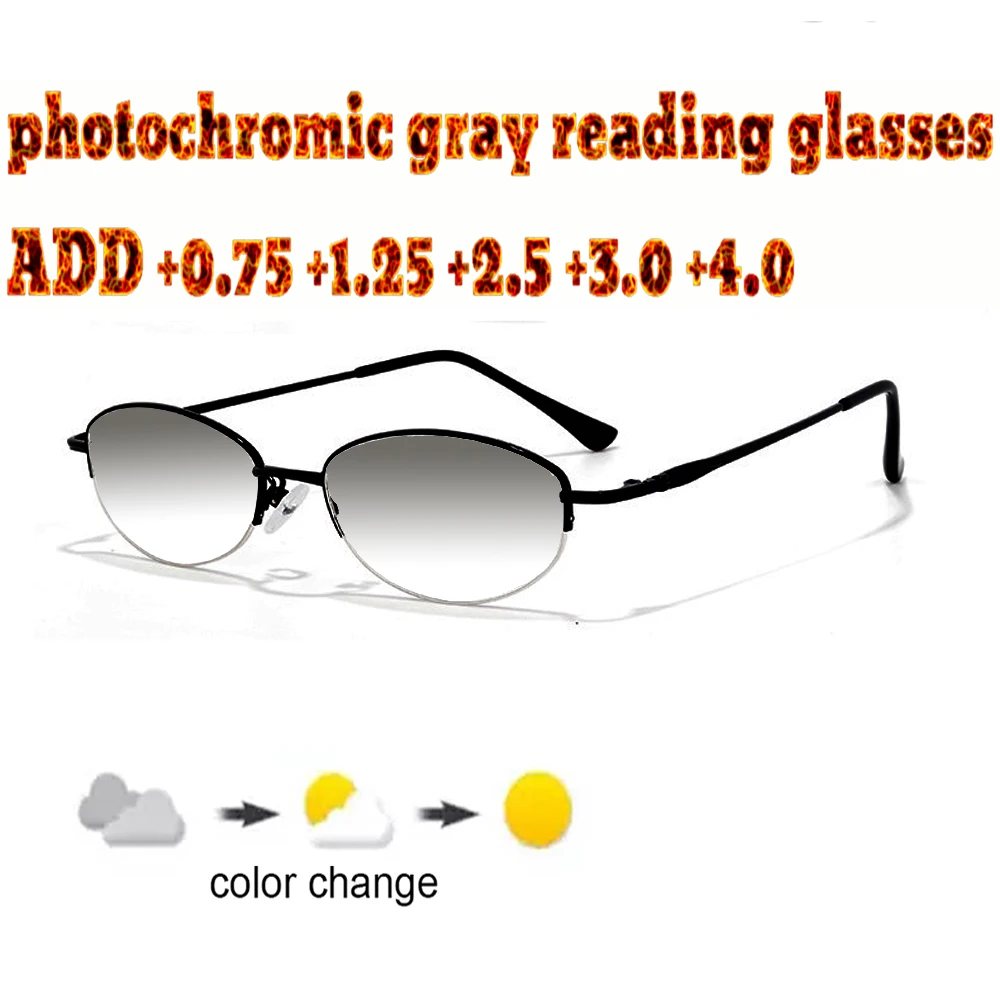 

Photochromic Gray Reading Glasses Metal Frame Oval High Quality Fashion Men Women+1.0 +1.5 +1.75 +2.0 +2.5 +3 +3.5 +4