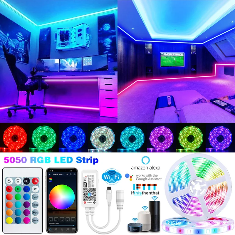 Wifi LED Strip Light Smart Bluetooth Luces Led lamp RGB 5050SMD DC12V 5M -20M APP Control Flexible Tape Led Ribbon