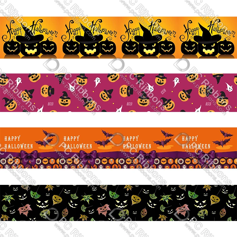 

Custom Halloween printed grosgrain& foe DIY handmade materials Halloween wedding gift wrap tape ribbons 50 yards