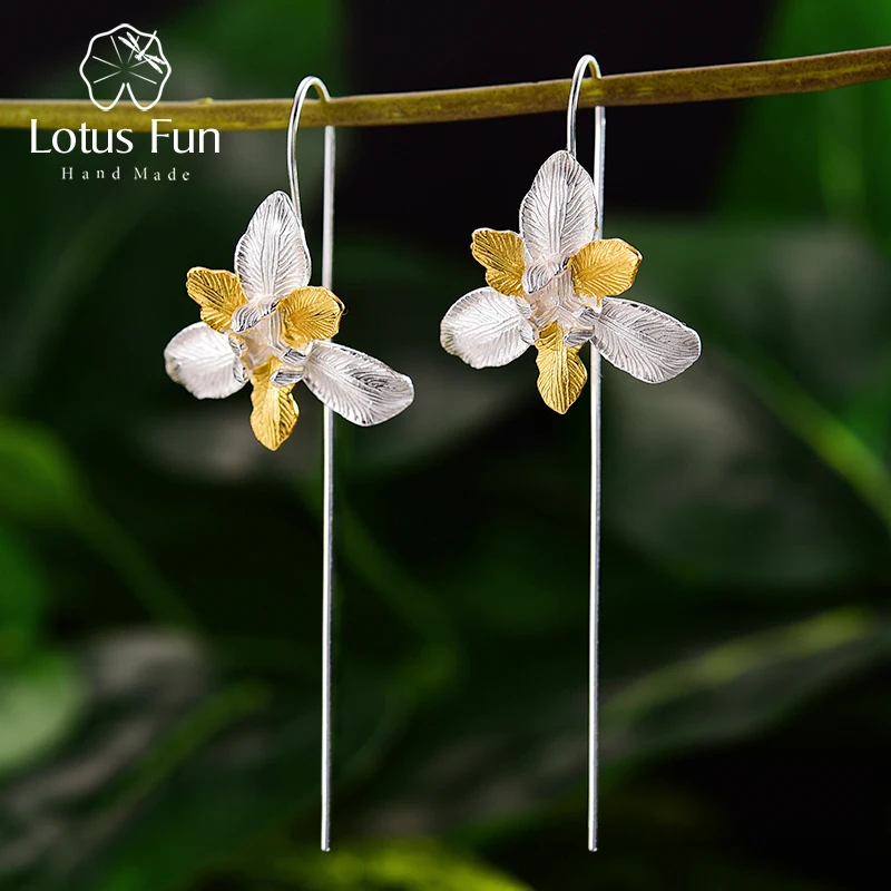 Lotus Fun 18K Gold Iris Flower Dangle Earrings Real 925 Sterling Silver Handmade Designer Fine Jewelry Earrings for Women Bijoux