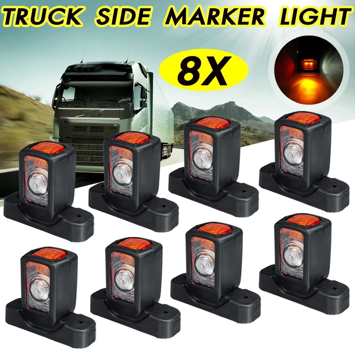 2/4/8x 12V 24V Car Truck Side Marker Light LED Outline Lamp Trailer Van Red White Amber Marker Lights LED External Lights