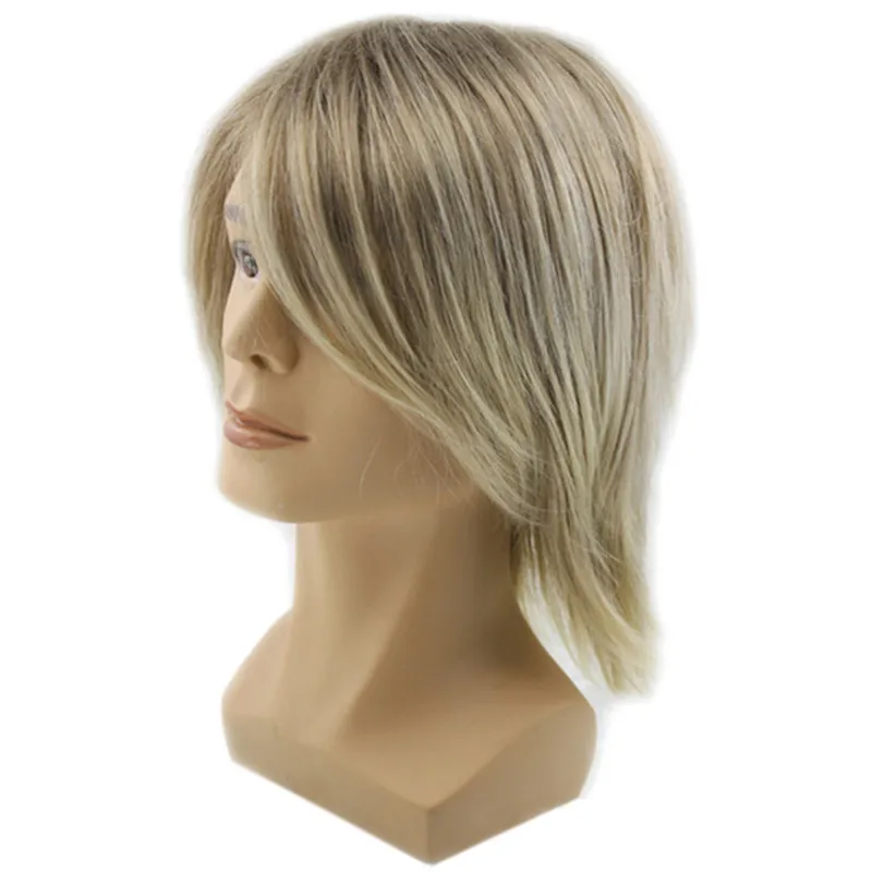 Long Omber Blonde Straight Wig Synthetic Wig With Side Part Bangs Heat Resistant Fiber For Men Daily Party Cosplay Use