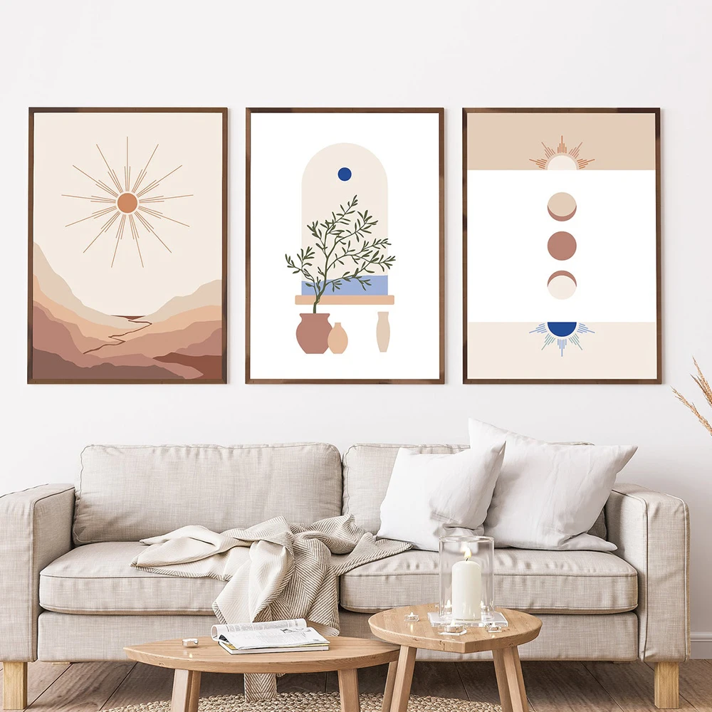 

Abstract Sun and Moon Boho Posters Natural Landscape Canvas Painting Nordic Wall Art Pictures Prints for Living Room Home Decor