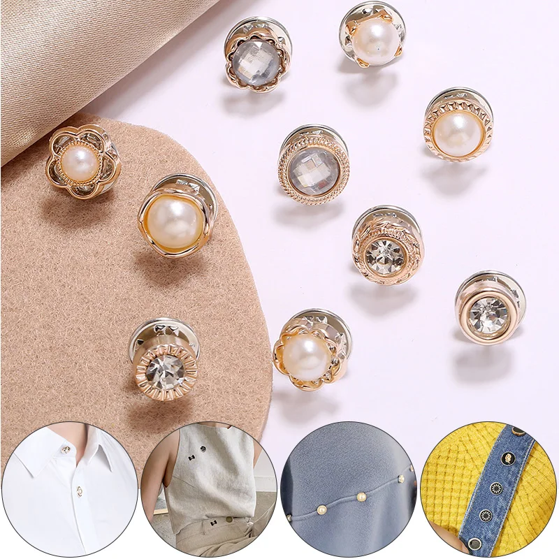 10pcs/Set Button Brooch Pins Prevent Exposure Women Imitation Pearl Rhinestones Pin Clothes Accessories Gift