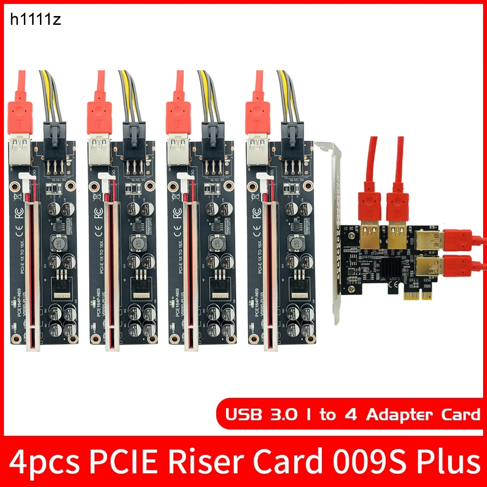 

Райзер H1111Z PCI-E PCIE Riser Card от 1 до 4 USB3.0 Adapter HUB PCI Express Riser 009S Plus Riser PCIE x16 для майнинга BTC