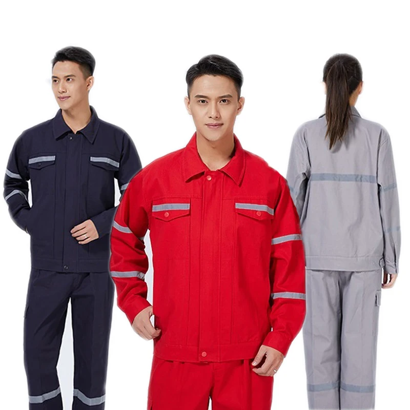 Autumn Winter Long Sleeve Cotton Working Uniform Hi Vis Reflective Strip Welding Suit Workshop Mechanic Electric Miner Coveralls