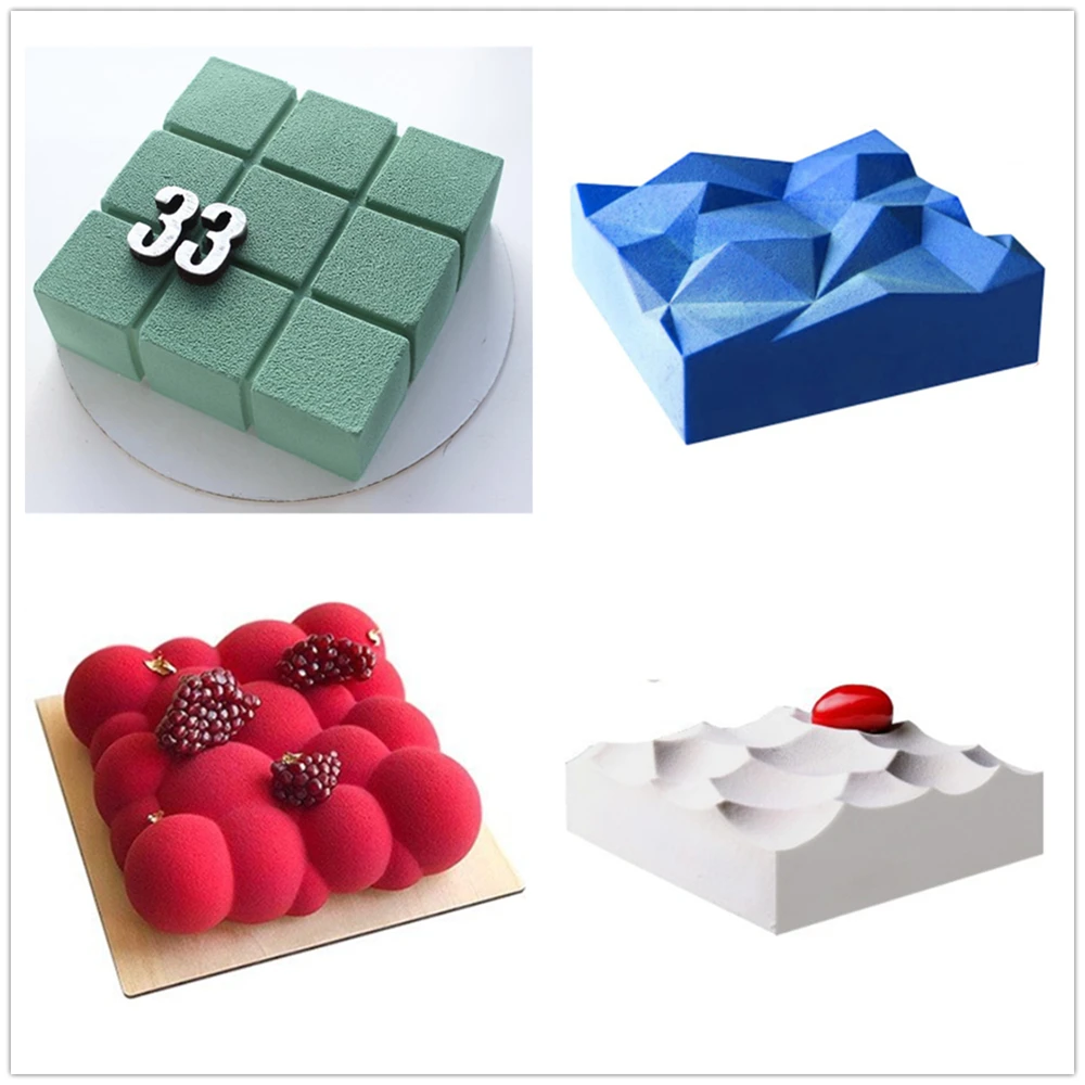 1 piece Volcanic Rock Silicone Mousse Cake Mold Sudoku Cloud Wave Square Mould Baking Pastry Non-stick Moule Dessert Moule