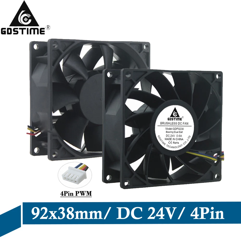 

2pcs 92mmx38mm DC 24V 4Pin High Pressure Cooling Fan PWM FG Function 9238 90mm 9cm Computer CPU PC Brushless Case Cooler Fan