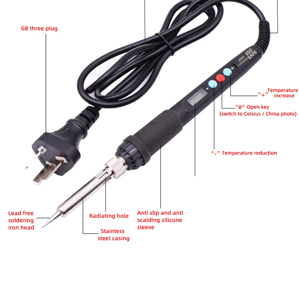 60W Constant Temperature Electric Soldering Iron 180~500 Temperature Adjustable Electric Iron LCD Digital Display Electric Iron