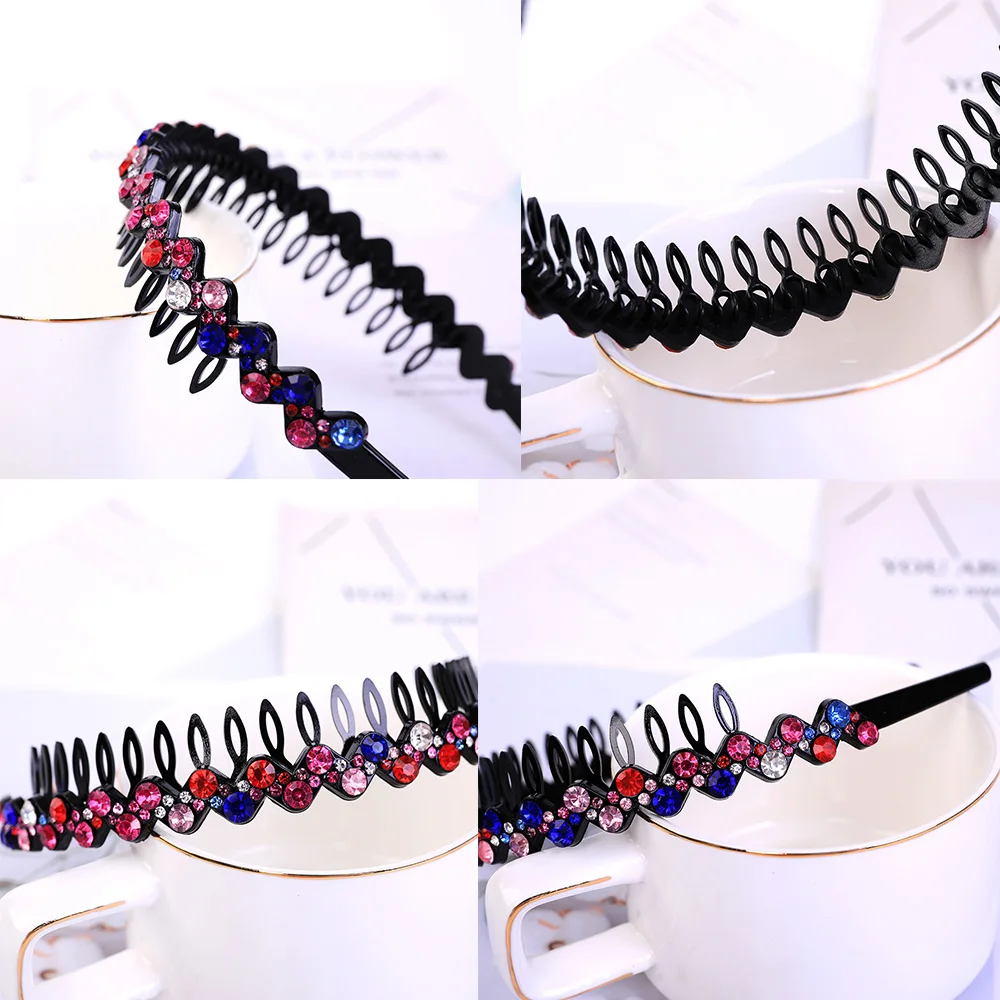 Hairbands Non-slip Bezel Colorful Rhinestone Flower Water Ripple Hair Hoop Headband for Women Hair Band Hair Accessories Hairsty