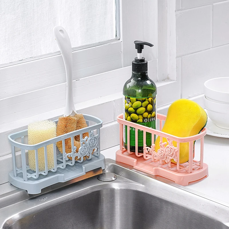 Kitchen Suction Cup Sink Drain Rack Sponge Storage Holder Kitchen Bathroom Sink Soap Rack Drainer Rack Accessories Organizer