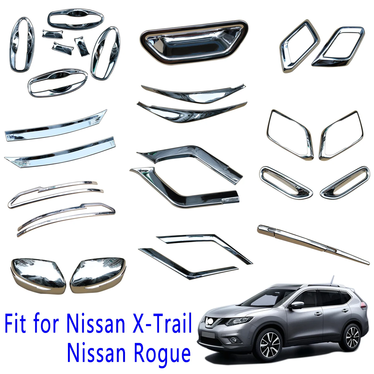 Chrome Accessories Fit For Nissan X-Trail Rogue T32 Fog Lamp Grille Window Wiper Mirror Cover Trim 2014 2015 2016 2017 2018