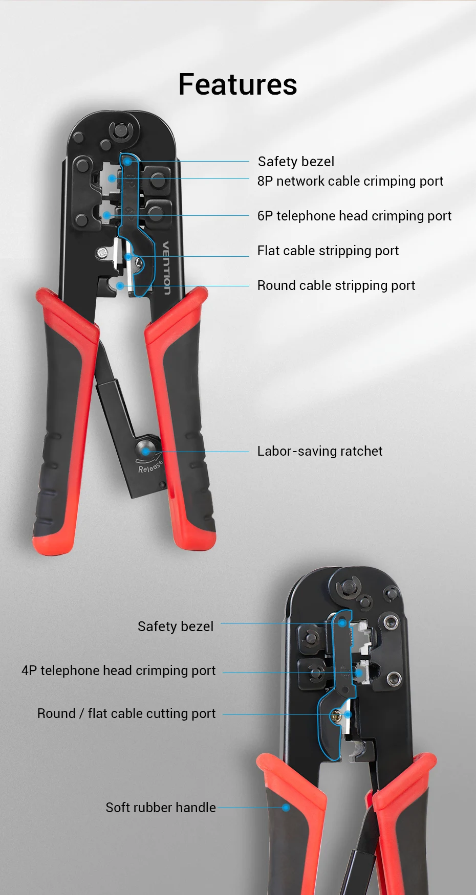 Tions RJ45 Crimpen Werkzeug RJ45 Netzwerk Schneiden Werkzeuge 8P RJ45 Crimper Cutter Stripper Zange für Modulare RJ12 RJ11 Crimp crimper – Detail 6