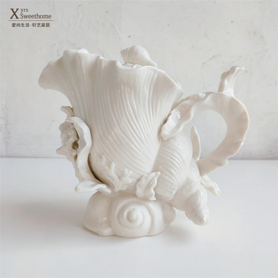 European high-end ceramic teapot designer cool kettle coral conch coffee pot decoration