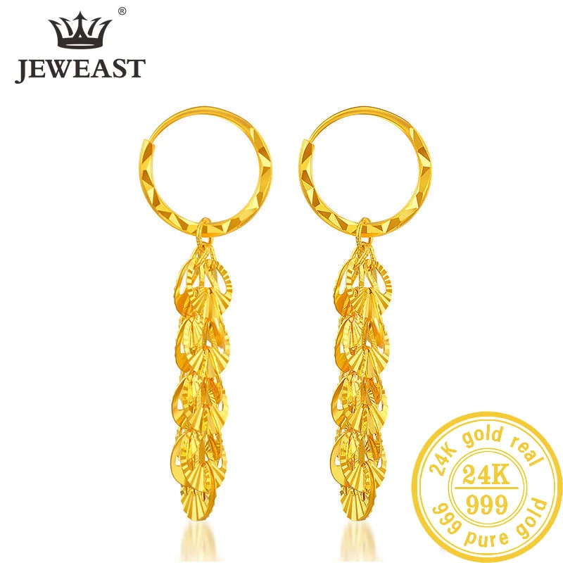 24K Pure Gold Earring Real AU 999 Solid Gold Earrings Nice Good Hollow Ball Tassel Upscale Trendy Fine Jewelry Hot Sell New 2023