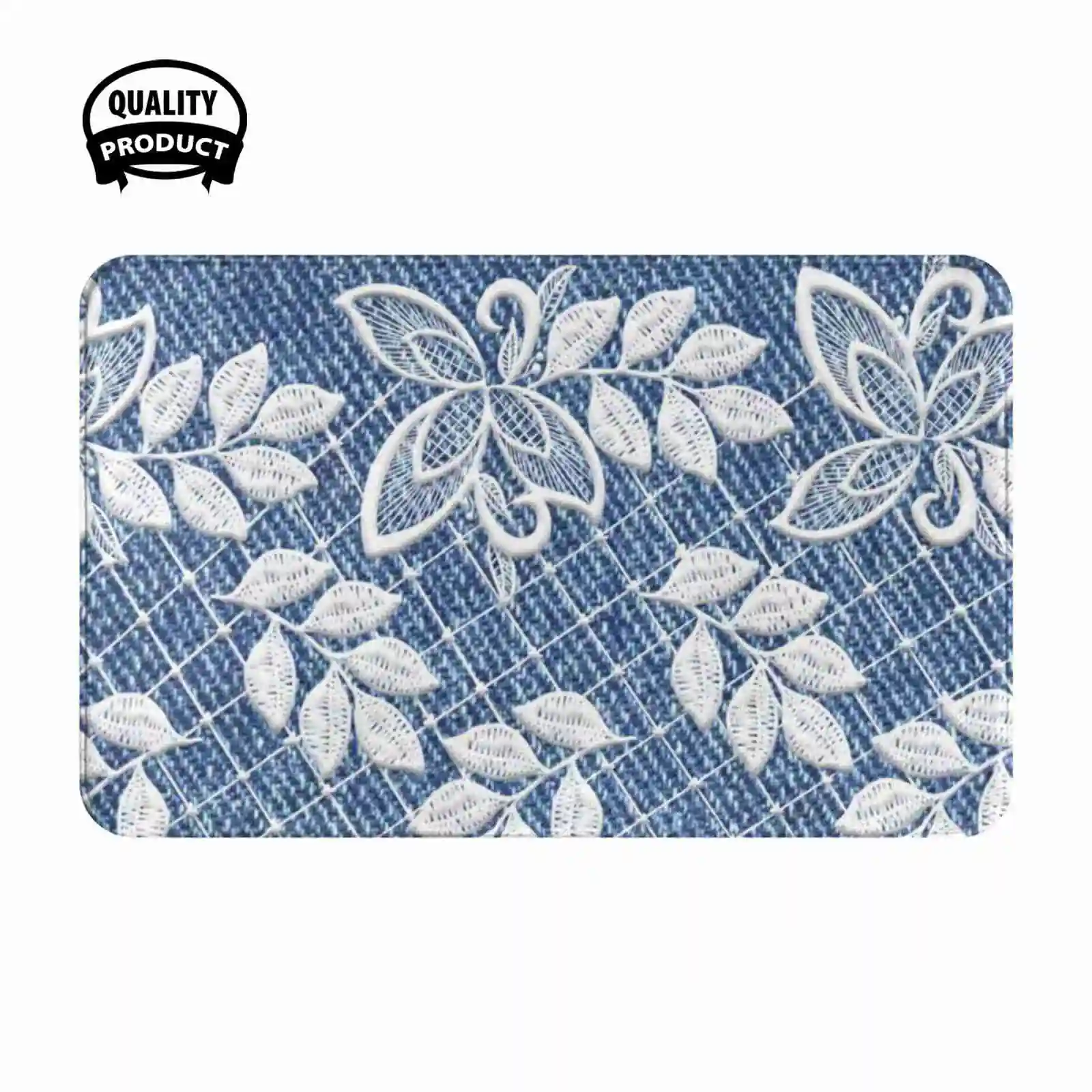 Denim And Lace Background Soft Cushion Home Carpet Door Mat Car Rug Jeans And Diamonds Jeans Effect Jeans Diamonds Womens Jeans