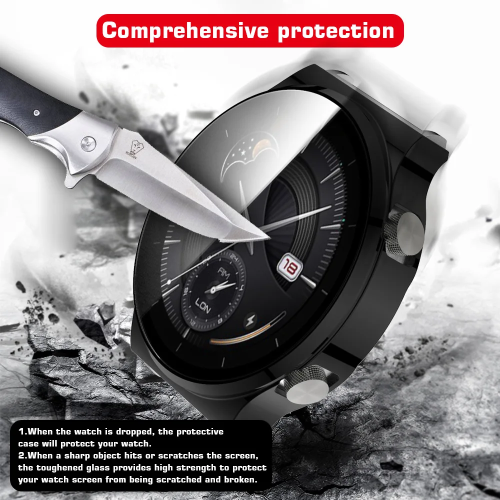 Custodia protettiva per Huawei Watch GT 2 Pro placcatura paraurti per PC con pellicola protettiva per schermo intero in vetro temperato per Huawei GT2 Pro