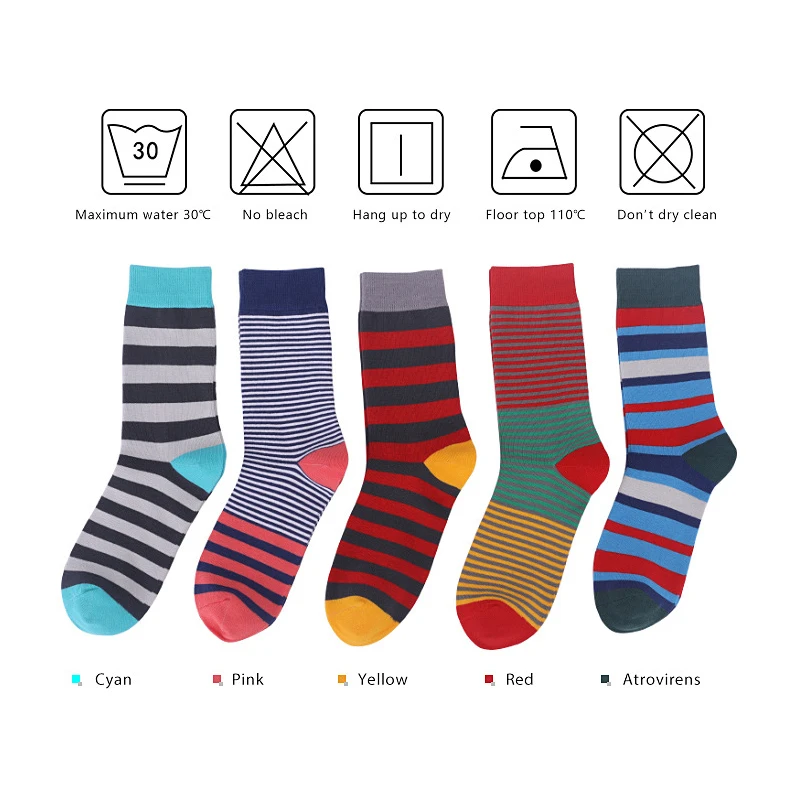 High Quality New Men Socks Large Size Hot Sale Standard Business Casual Socks Striped Happy Cotton Sokcs Colorful Men Long Socks