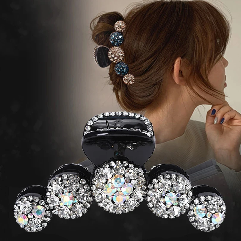 Big Rhinestone Hair Claws Crab Hairpins Crystal Hair Clips Barrettes Bow Ponytail Women Hair Accessories Ornaments Hairgrip