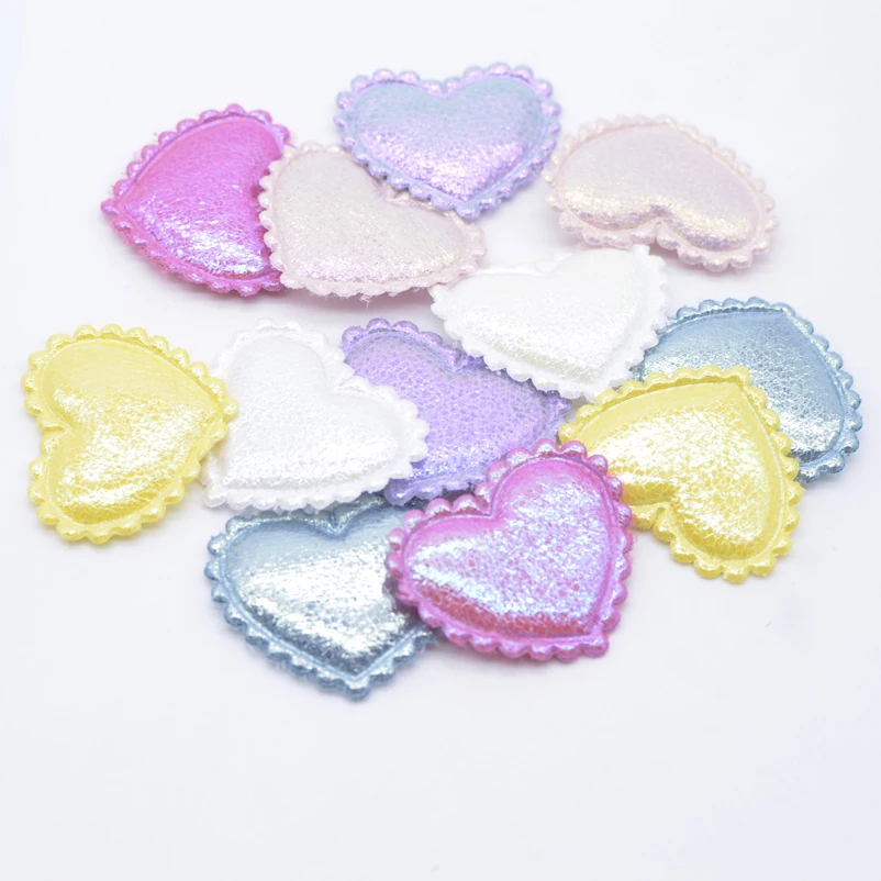 40Pcs 38*32mm Glitter Heart Applique Padded Patches for Clothes Hat Crafts Sewing Supplies DIY Headwear Hair Clips Bow Decor