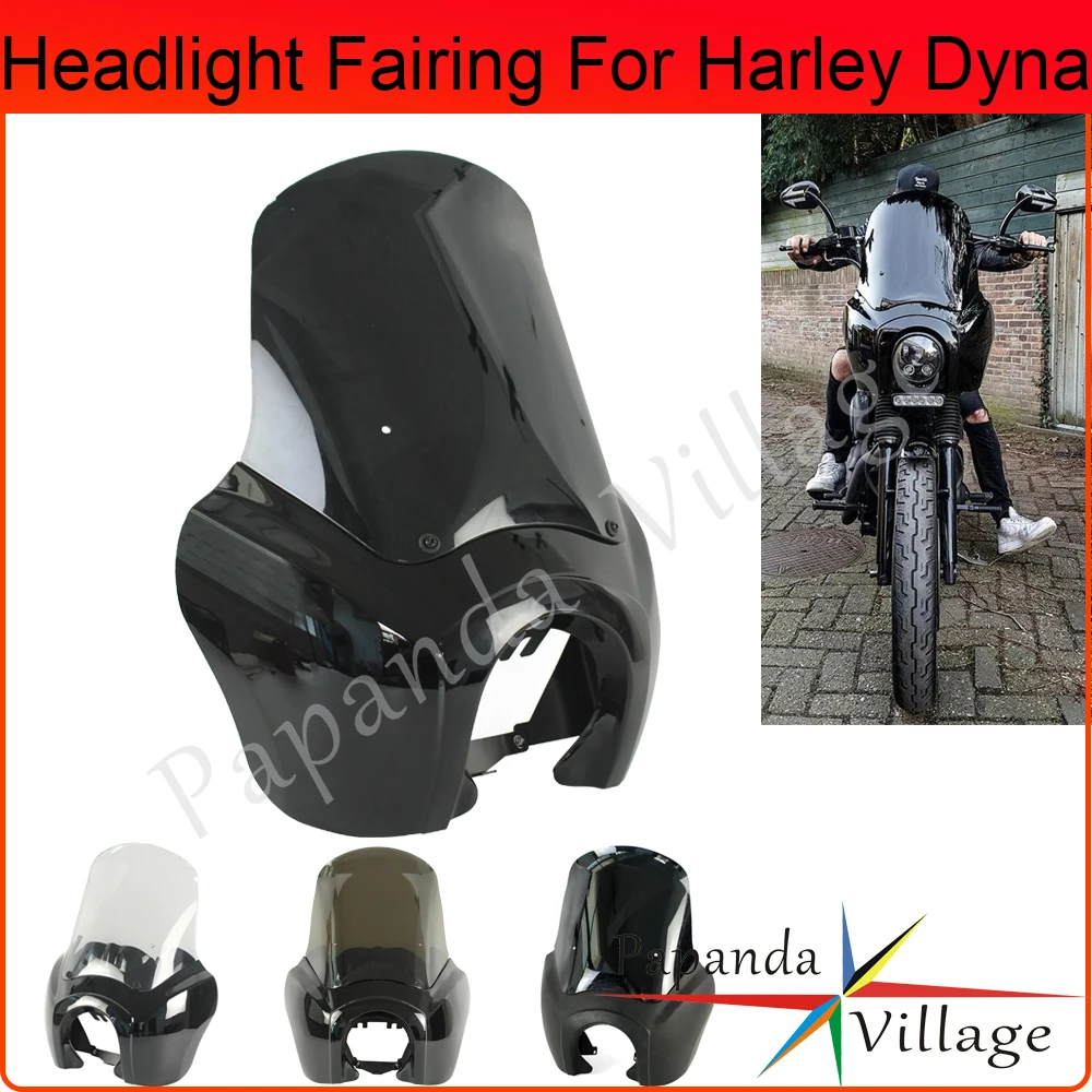 

Black Cafe Racer Head Light Mask Fairing 15" Windshield Kit Front Lamp Cowl for Harley Dyna Street Fat Bob Low Rider Glide 87-17