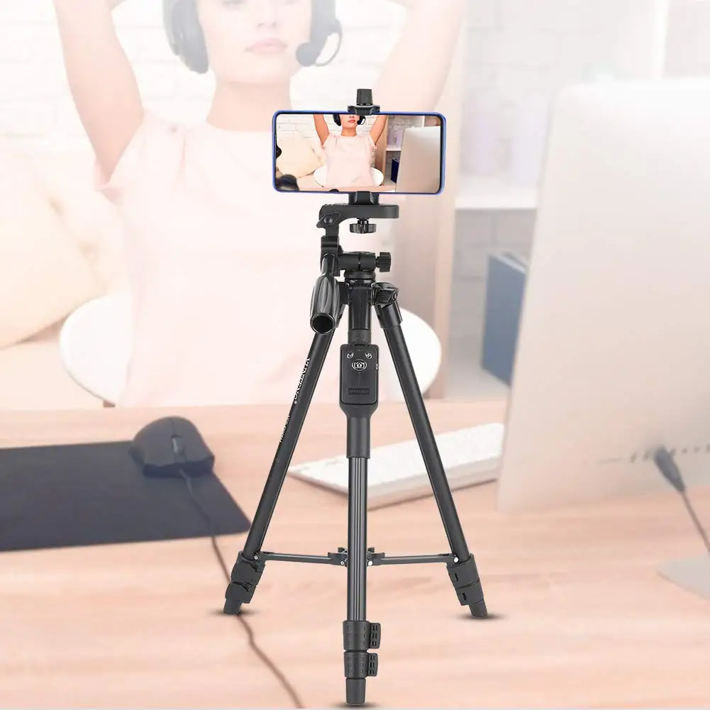 YUNTENG VCT 5208 Aluminum Tripod Phone Tripod with Bluetooth Remote + Clip for Camera Smart Phone