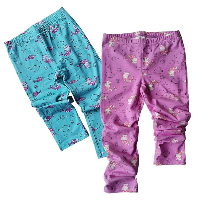 Girls Leggings Cotton Stretch Mermaid Printed Toddler Pants Kids Skinny Trousers Spring Soft Elastic Cartoon Pants 2 4 6 Years