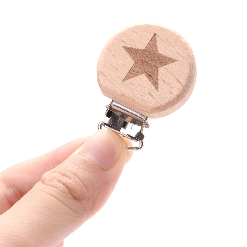 1Pcs Beech Metal Handmade Wooden Clips Infant Nipple Dummy Clip Beads For Baby Pacifier Chain Holder DIY Accesories Wholesale