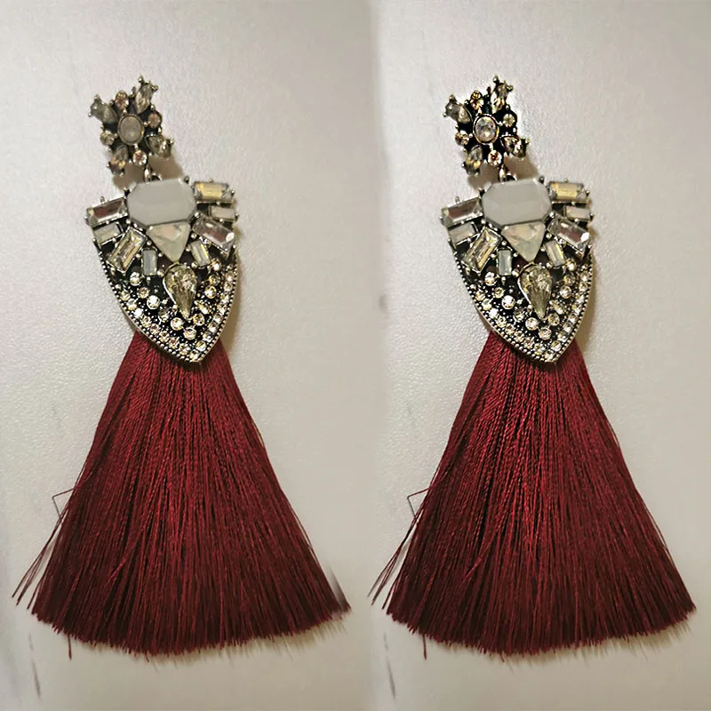 Bohemian Pink Long Tassel Earrings Vintage crystal Flower Drop Dangle Earrings For Women Wholesale Wedding christmas Jewelry
