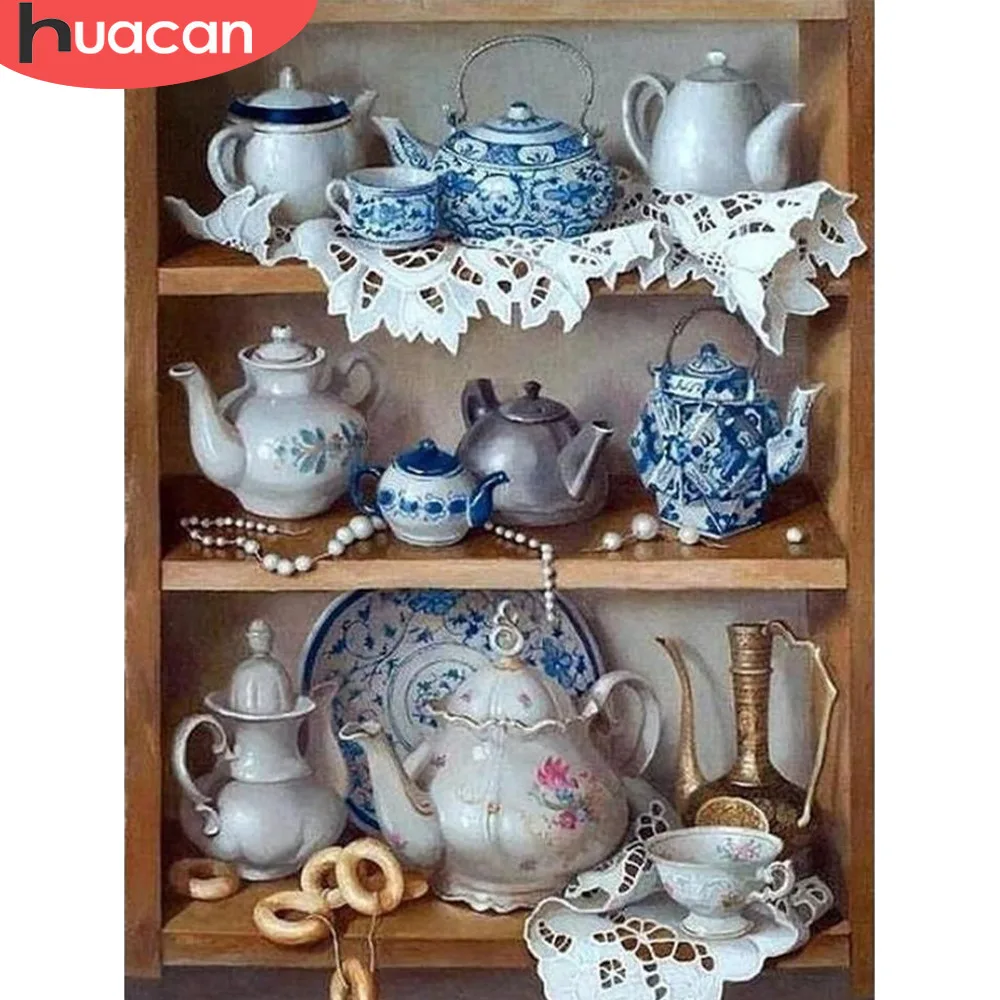 

HUACAN Diamond Painting Tea Pot Kitchen Home Decoration Mosaic Full Embroidery With Square Drill Rhinestone Picture Complete Kit