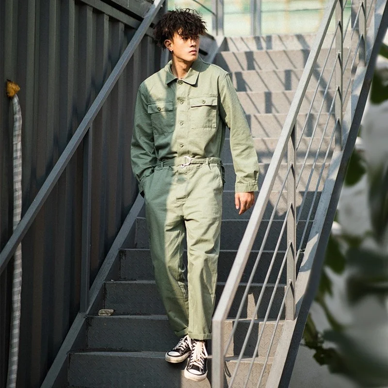 

Quality Top Mens Loose Fit Long Sleeve Jumpsuit Brand Safari Cargo Pants Streetwear Work Suit One Piece Jumpsuits Bib Overalls