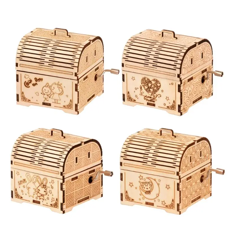 DIY Hand Crank Music Box Model 3D Wooden Puzzle Toy Self Assembly Wood Craft Kits Home Decoration for Children Kids