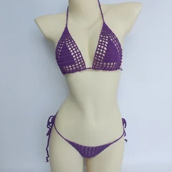 Women Sexy Micro Bikini Set Cotton G Thong String Lattice Bikinis Top Crochet Beach Swimwear Lingerie Sets