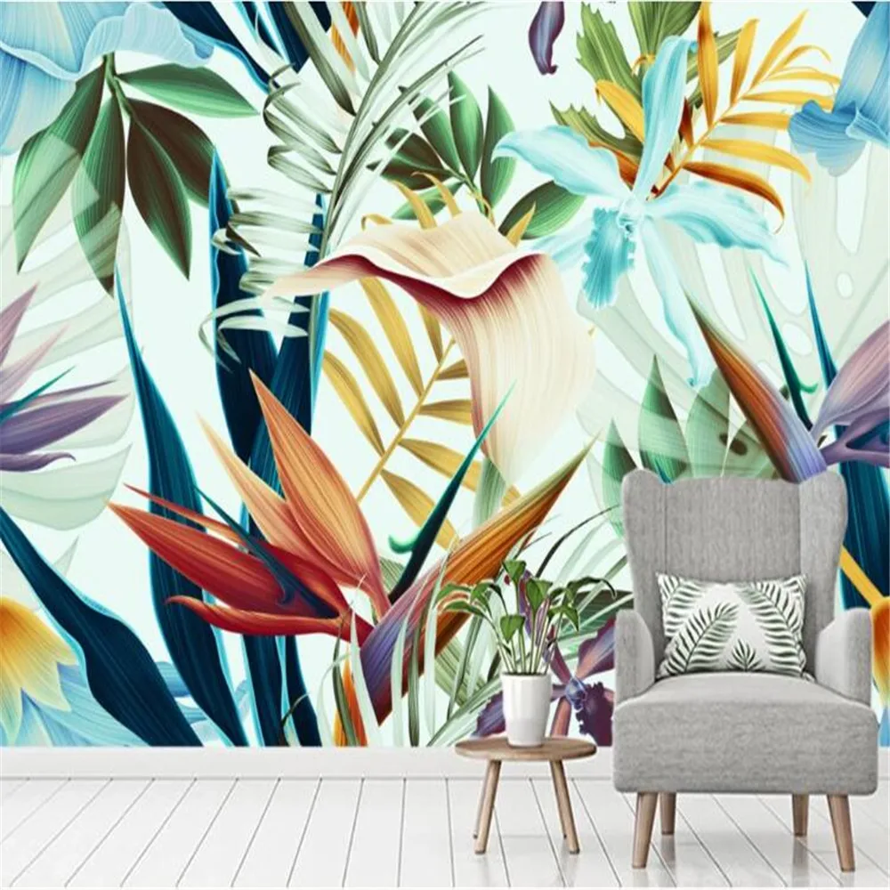 

Milofi custom 3D photo wallpaper mural hand-painted tropical rainforest coconut tree leaves bedroom TV background wall