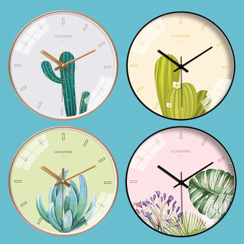 Nordic Creative Modern Clock Plant Fresh Wall Clock Home Living Room Study Room Silent Clock 12 inches