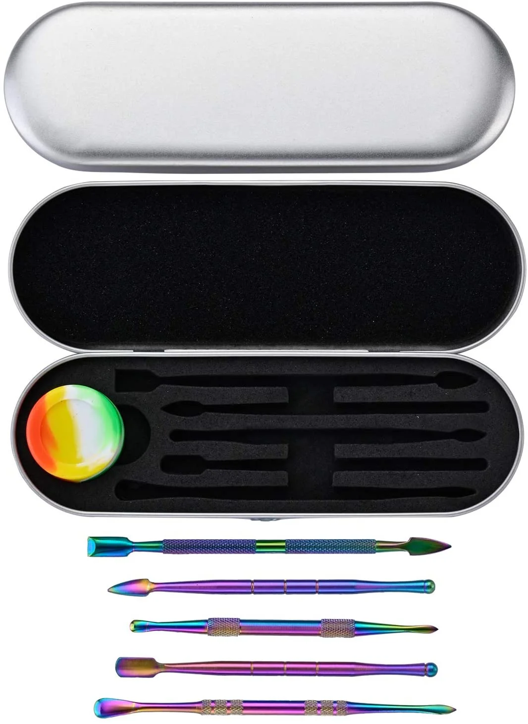 Rainbow and Silver Stainless Steel Carving Tool with 5ml Silicone Container Jar