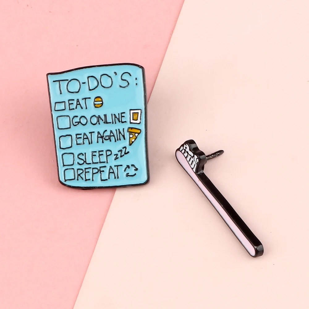 Trendy Toothbrush Enamel Pin Cute Custom Repeat to do’s List Lapel Brooches Bag Shirt Cartoon Badge Jewelry For Kid Friends Gift