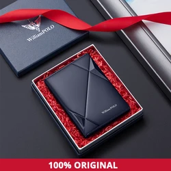 WILLIAMPOLO Mens Wallet Genuine Leather Card Holder Purse Real Cowhide Fashion Design Wallet Men With Gift Box PL205265