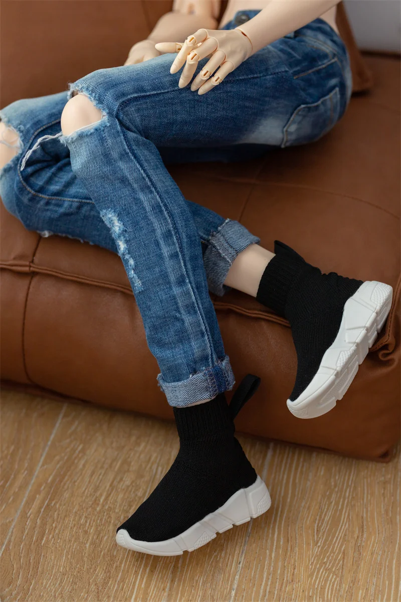 BJD/SD Doll Shoes Toys High-top Knitted Upper Cute Casual Black White Thick Soft-soled High boots 1/3 1/4 Gifts Doll Accessories